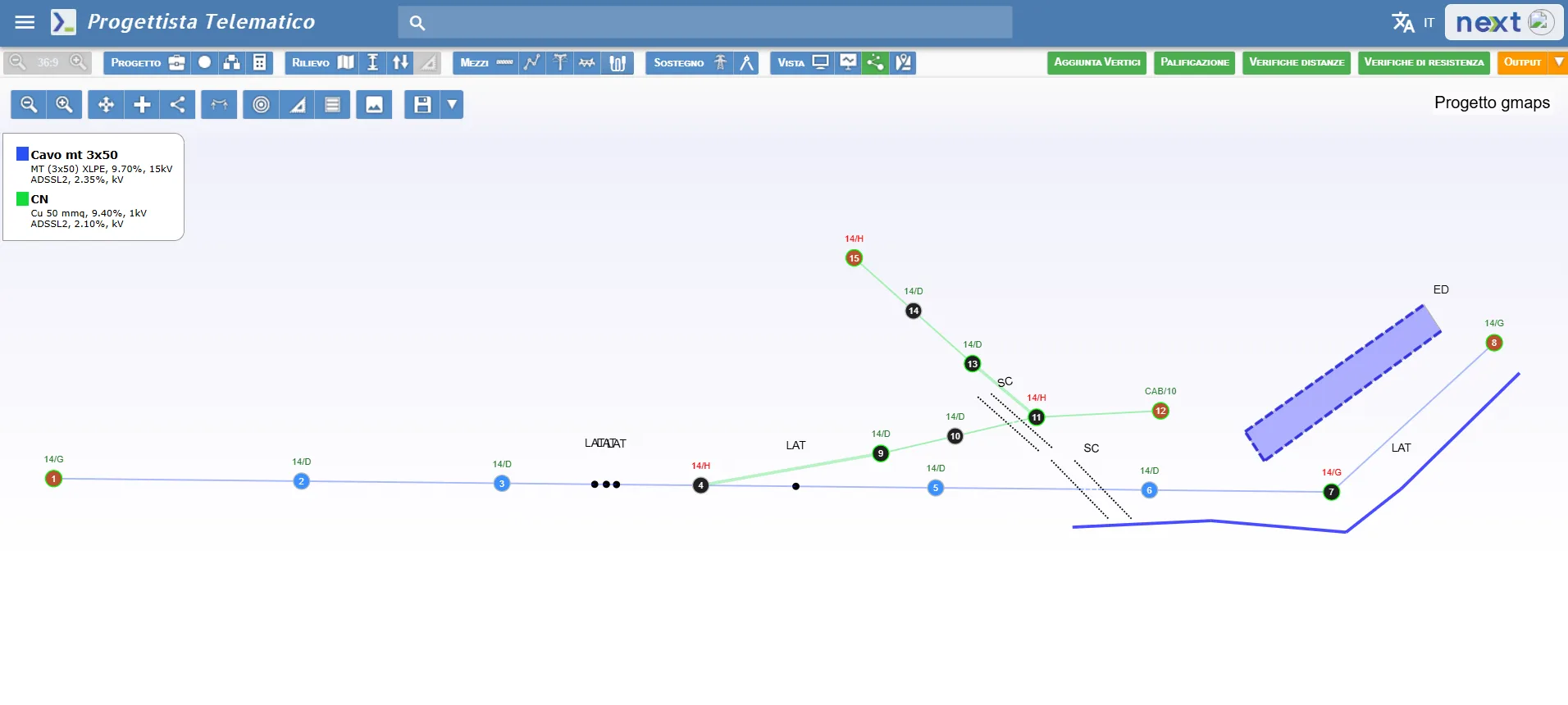 Progettazione di linee elettriche vista tracciato